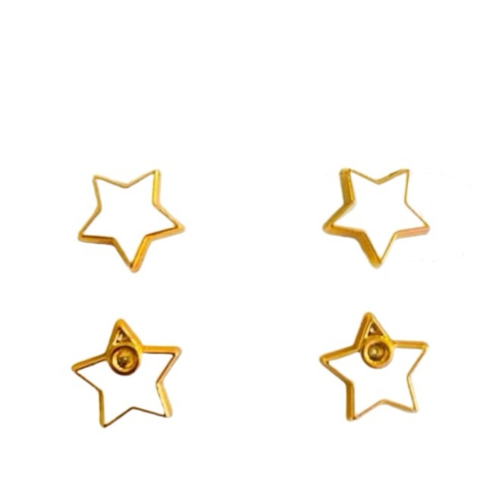 2 Pack Stud Earrings. Acrylic Backing. White & Gold Set - Stars